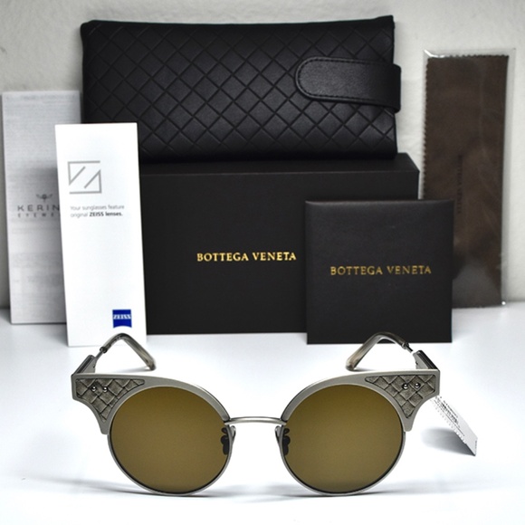 BOTTEGA VENETA BV0113S 002 SILVER METAL BROWN ROUNDED CAT EYE SUNGLASSES. 49 mm main image 6